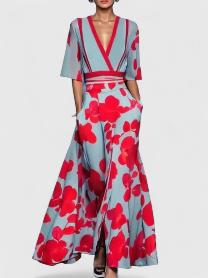 Women's Elegant A-Line V-Neck Dress | Maxi