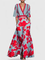 Women's Elegant A-Line V-Neck Dress | Maxi