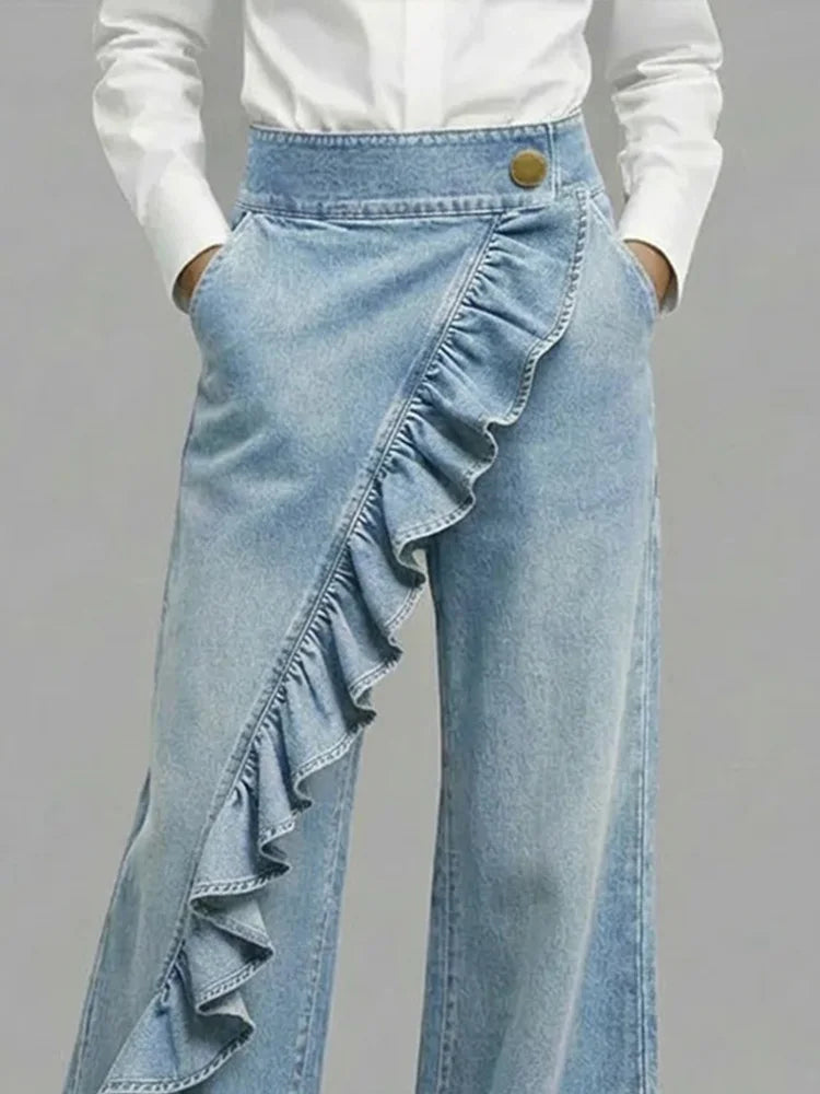 Women's Casual Ruffle Jeans | Wide Leg