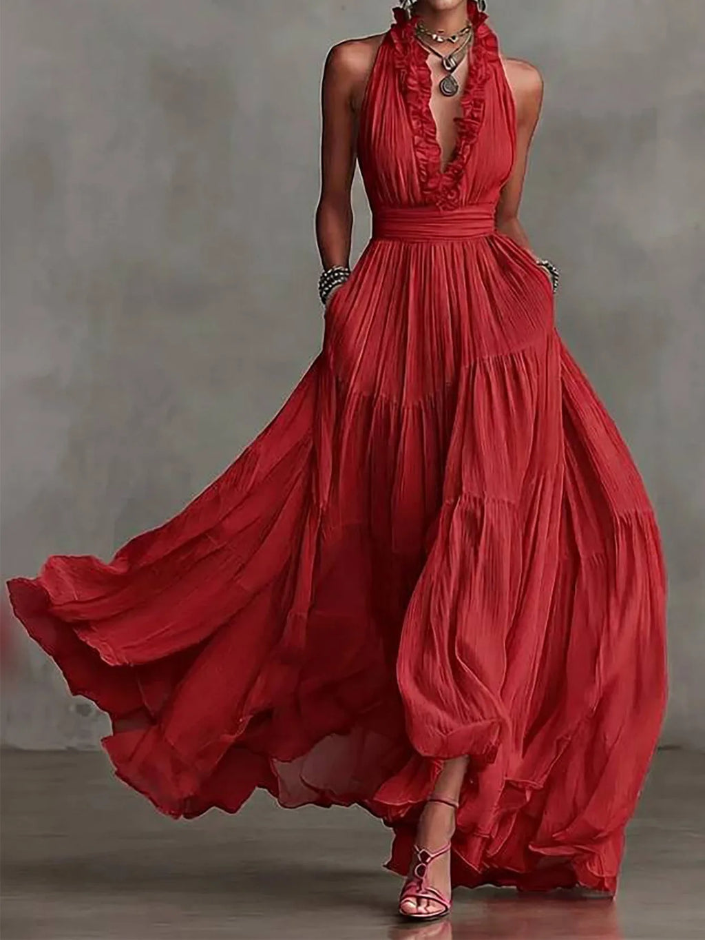 Women's Ruffle Trim Evening Dress | Maxi