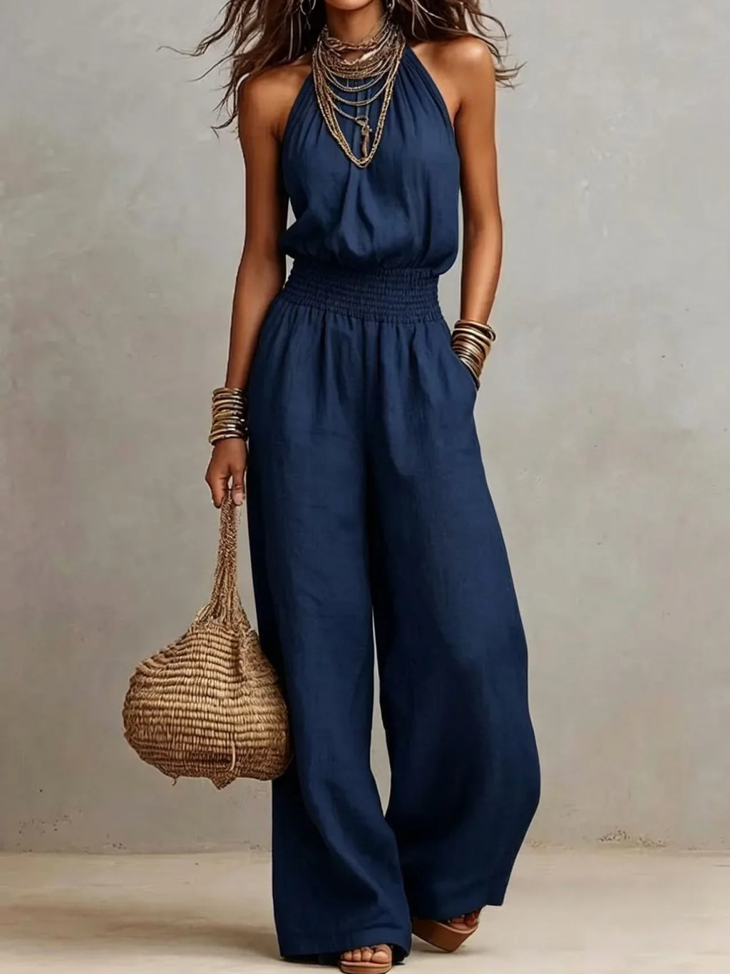 Women's Boho Sleeveless Jumpsuit | Wide Leg