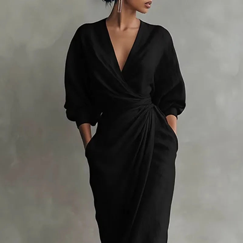 Women's Elegant V-Neck Wrap Dress | Maxi