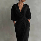 Women's Elegant V-Neck Wrap Dress | Maxi