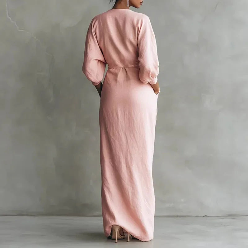 Women's Elegant V-Neck Wrap Dress | Maxi