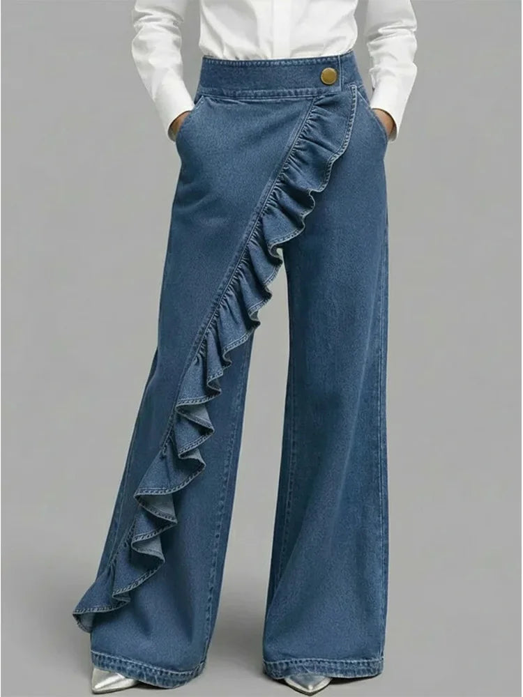 Women's Casual Ruffle Jeans | Wide Leg