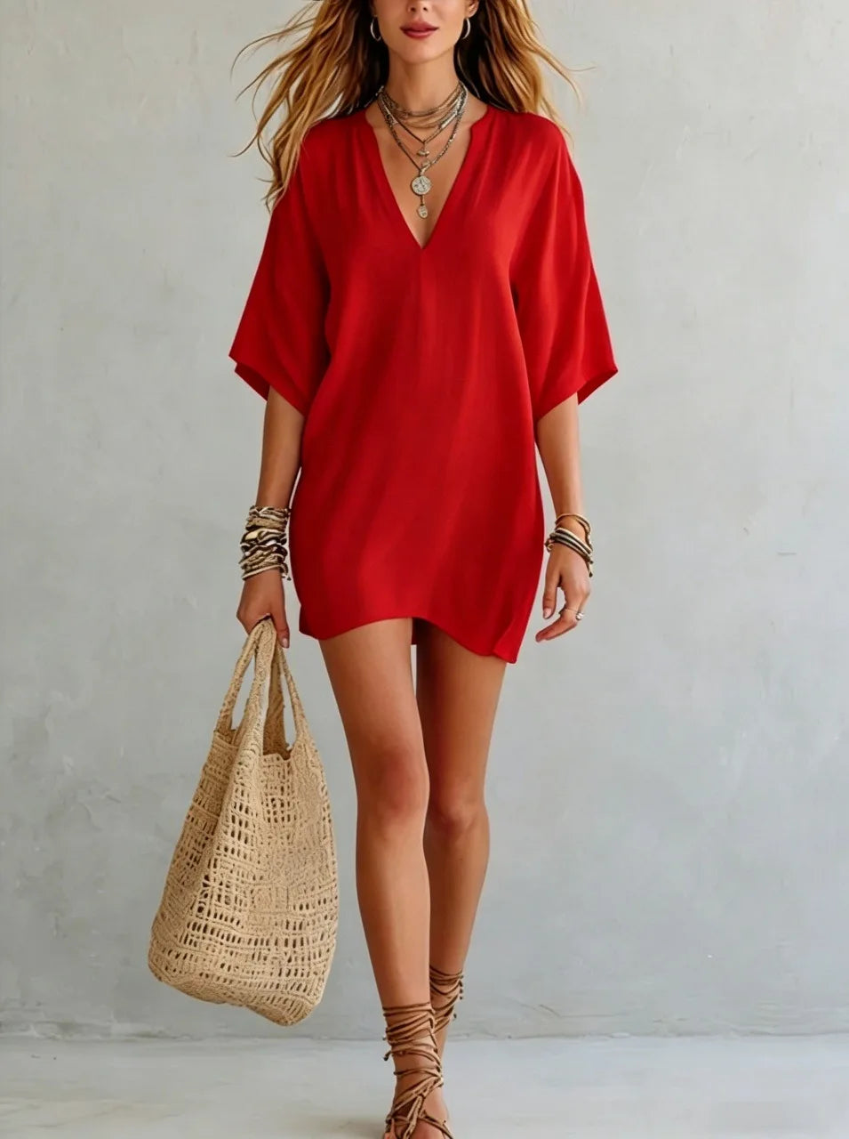 Women's Split Neck Summer Dress | Mini