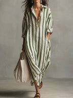 Women's Casual Striped Shirt Dress | Maxi