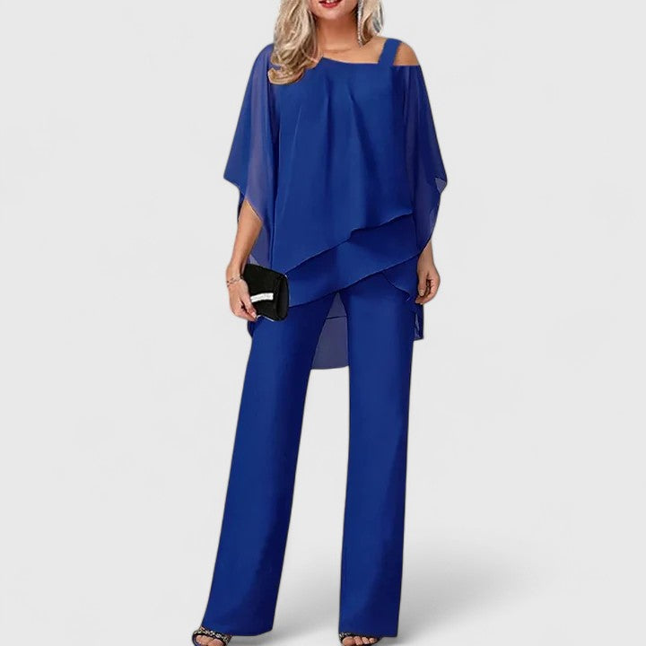 Women's Elegant Loose Fit Blouse and Pants Set | Two-Piece