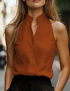 Women's Elegant Sleeveless Blouse | Split Neck