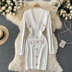 Women's Knitted Button-Front Midi Sweater Dress | Winter