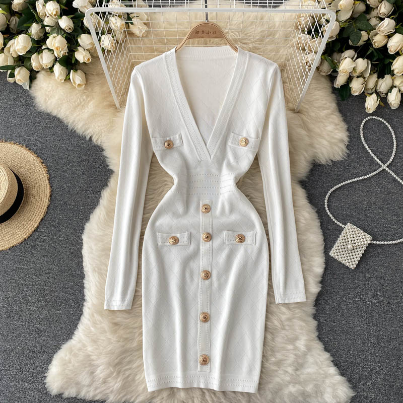 Women's Knitted Button-Front Midi Sweater Dress | Winter