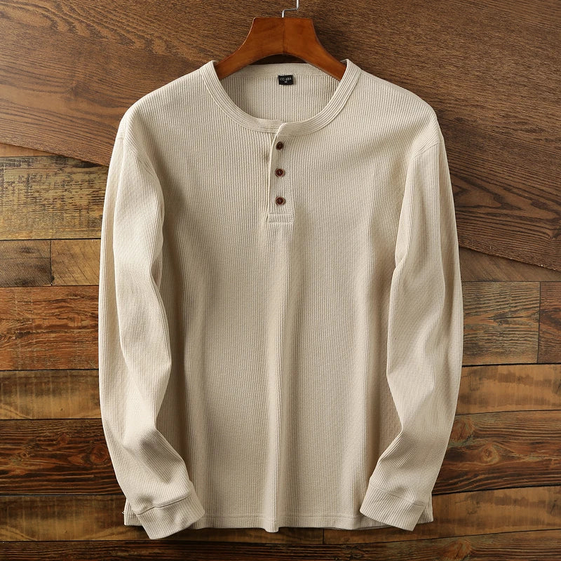 Men's Ribbed Button Up Henley Shirt | Long Sleeve