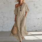 Women's Stripe Puff Sleeve Summer Dress | Maxi