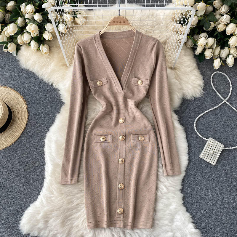Women's Knitted Button-Front Midi Sweater Dress | Winter