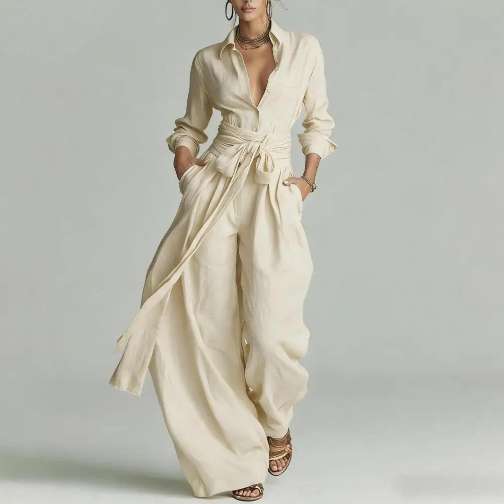 Women's Elegant Wide Leg Jumpsuit | Tie Waist