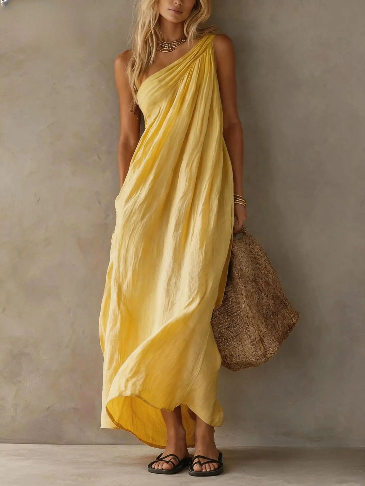 Women's One-Shoulder Draped Dress | Maxi