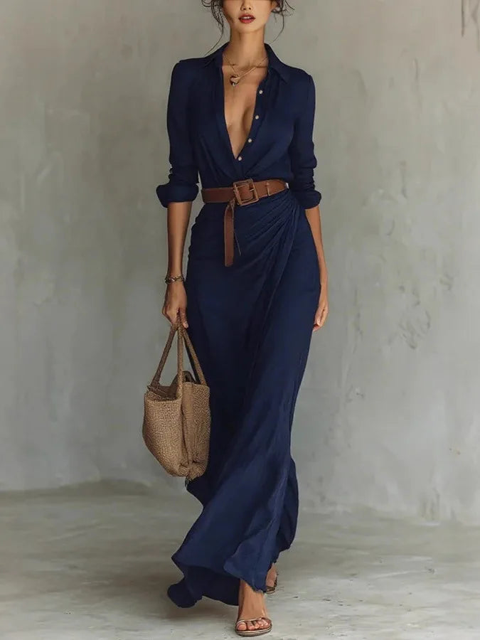 Women's Vintage Wrap Belted Dress | Maxi