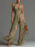 Women's Pleated Wide Leg Jumpsuit | Sleeveless