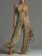 Women's Pleated Wide Leg Jumpsuit | Sleeveless
