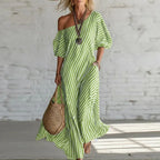 Women's Stripe Puff Sleeve Summer Dress | Maxi
