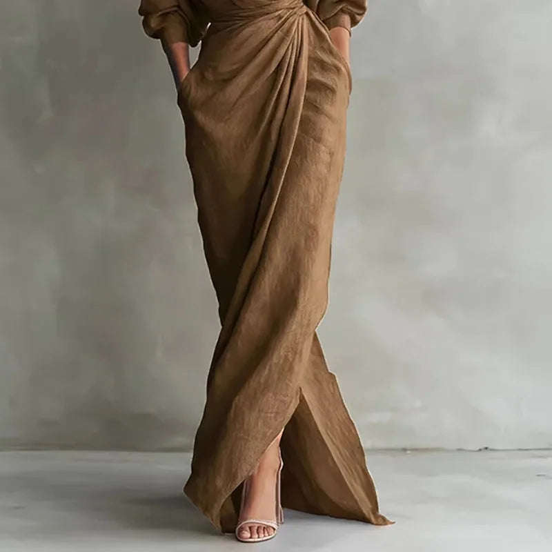 Women's Elegant V-Neck Wrap Dress | Maxi