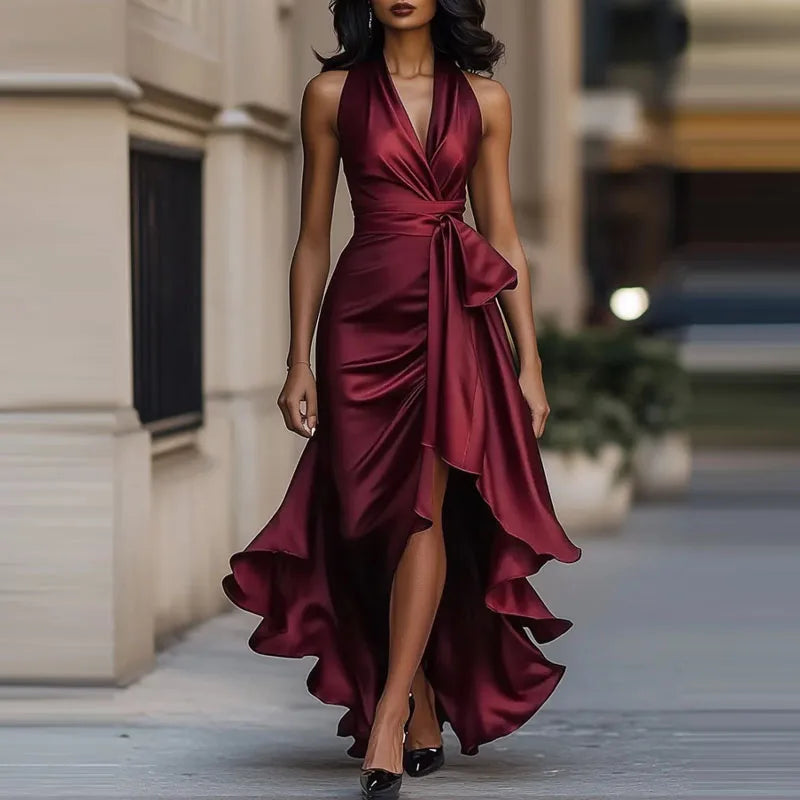 Women's Halter Ruffle Formal Dress | Maxi