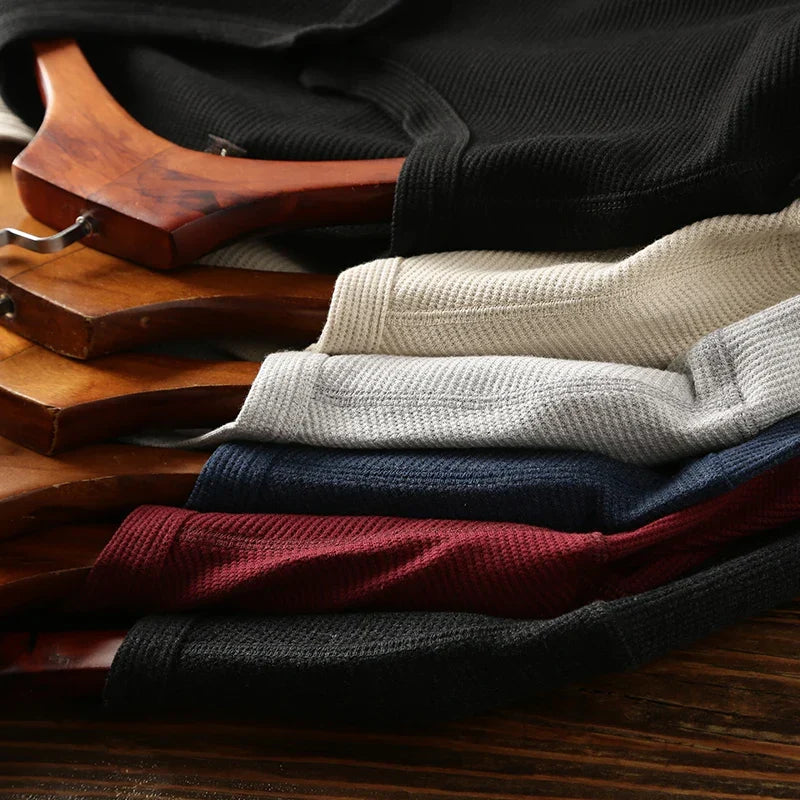 Men's Ribbed Button Up Henley Shirt | Long Sleeve