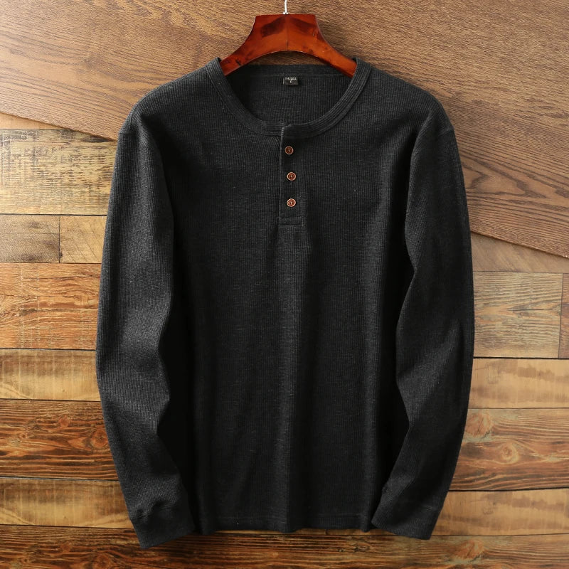 Men's Ribbed Button Up Henley Shirt | Long Sleeve