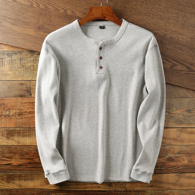 Men's Ribbed Button Up Henley Shirt | Long Sleeve