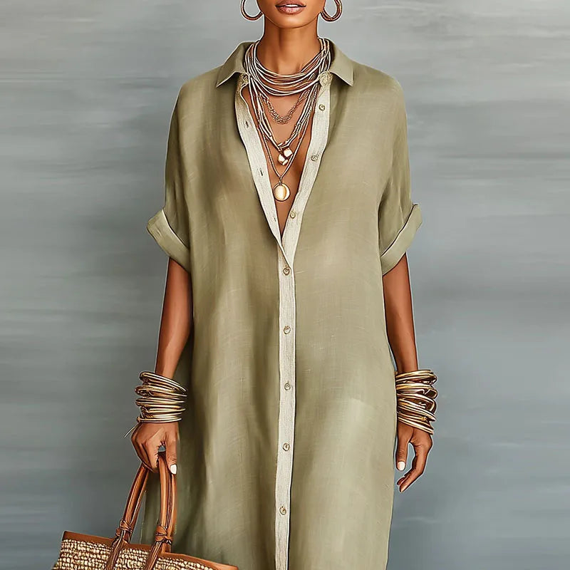 Women's Summer Contrast Shirt Dress | Maxi