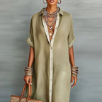 Women's Summer Contrast Shirt Dress | Maxi