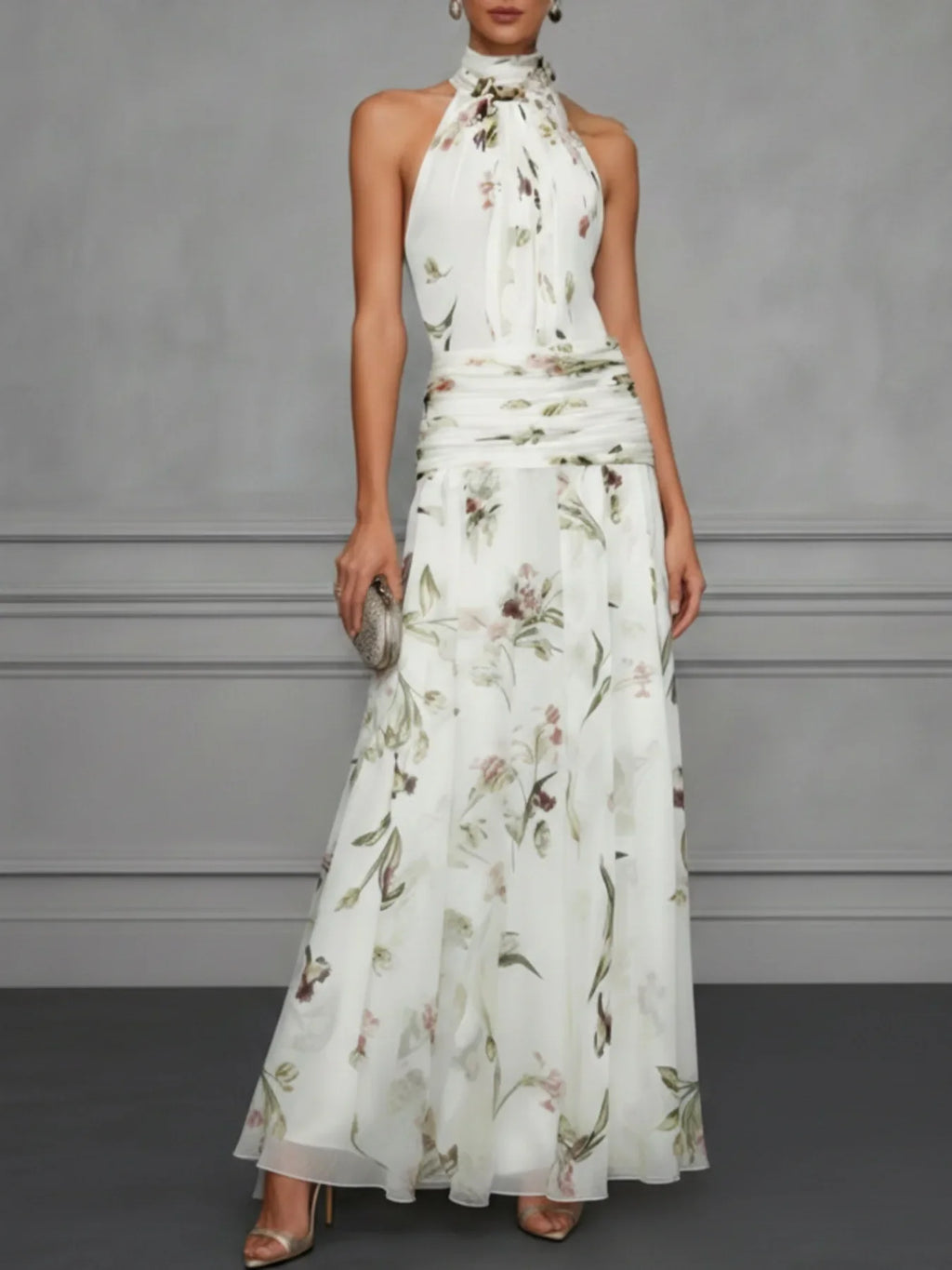 Women's Halter Neck Wedding Guest Dress | Maxi