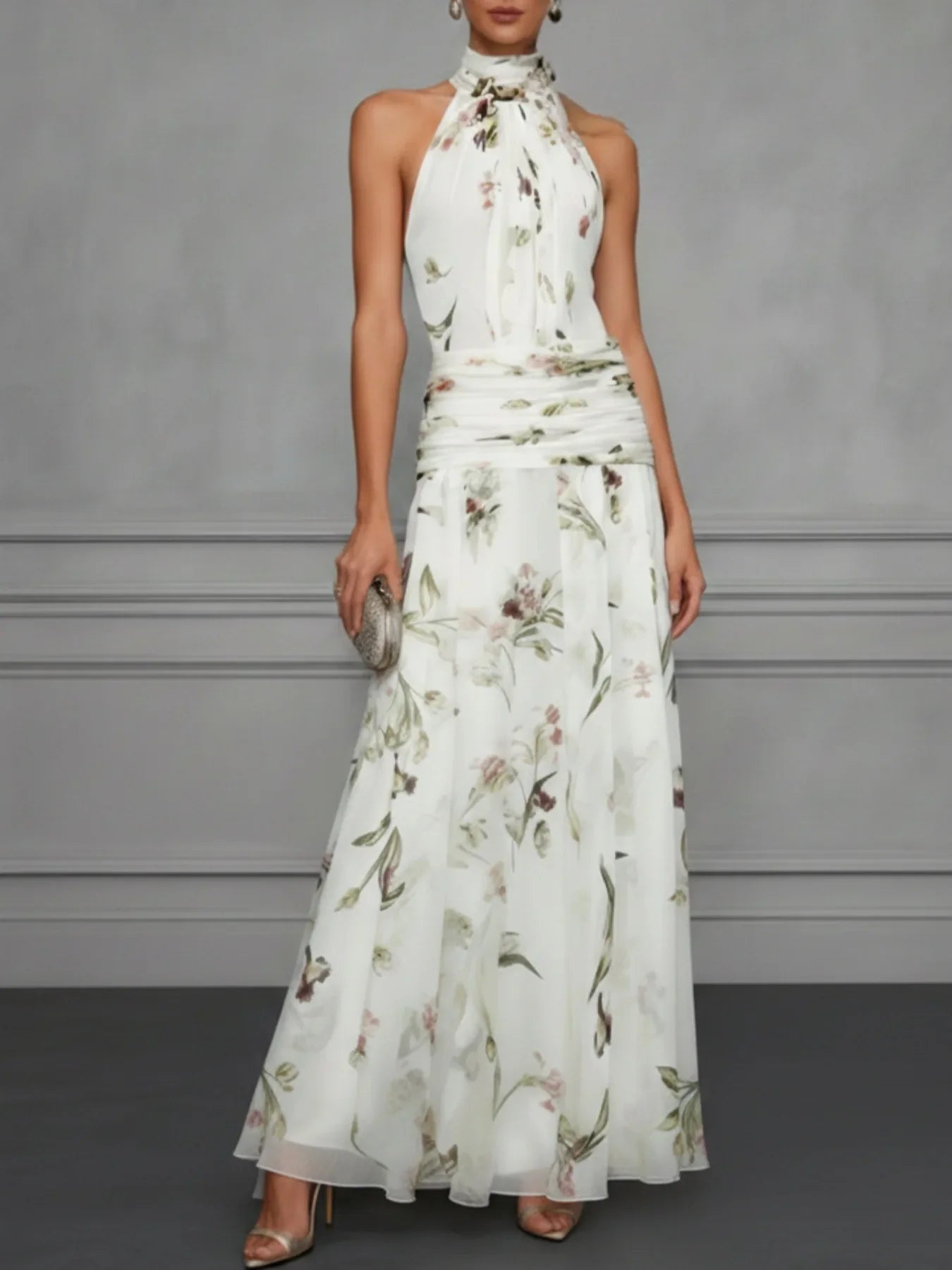 Women's Halter Neck Wedding Guest Dress | Maxi