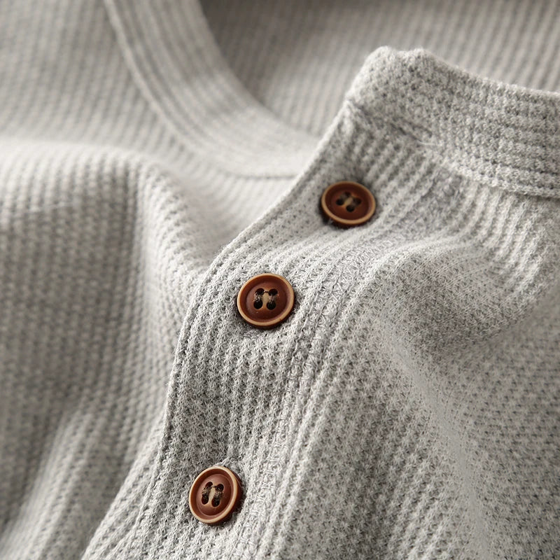 Men's Ribbed Button Up Henley Shirt | Long Sleeve