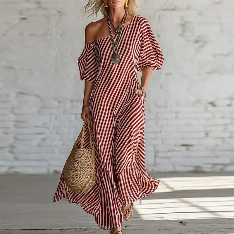 Women's Stripe Puff Sleeve Summer Dress | Maxi