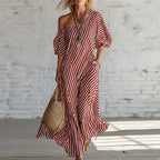 Women's Stripe Puff Sleeve Summer Dress | Maxi