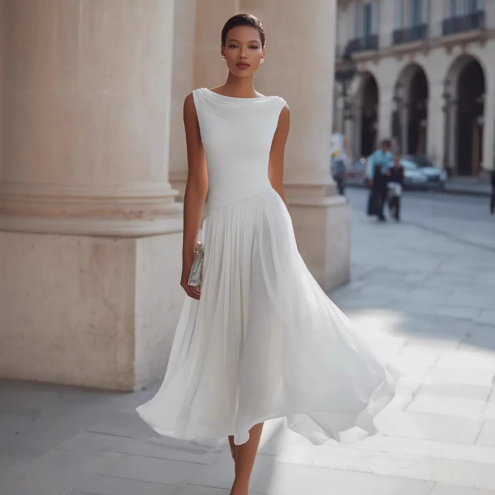 Women's Flowy Pleated Formal Dress | Midi