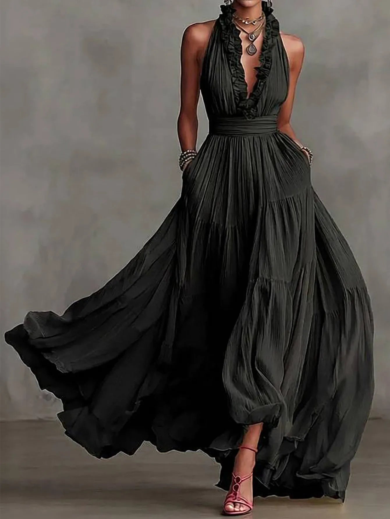 Women's Ruffle Trim Evening Dress | Maxi