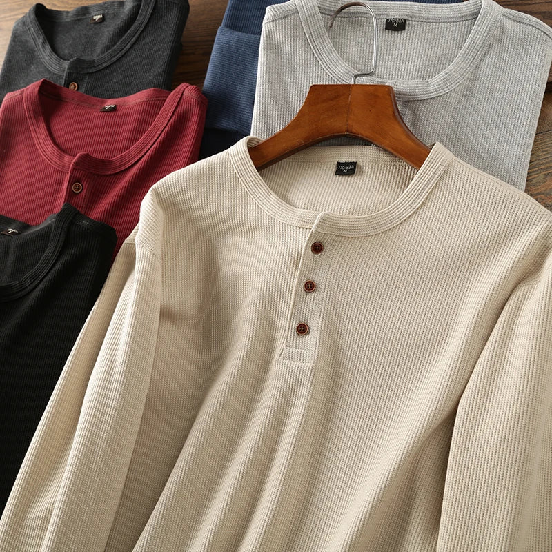 Men's Ribbed Button Up Henley Shirt | Long Sleeve