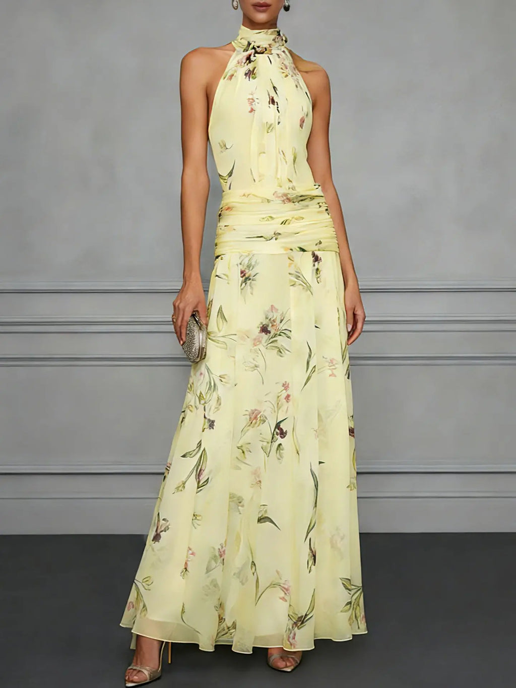 Women's Halter Neck Wedding Guest Dress | Maxi