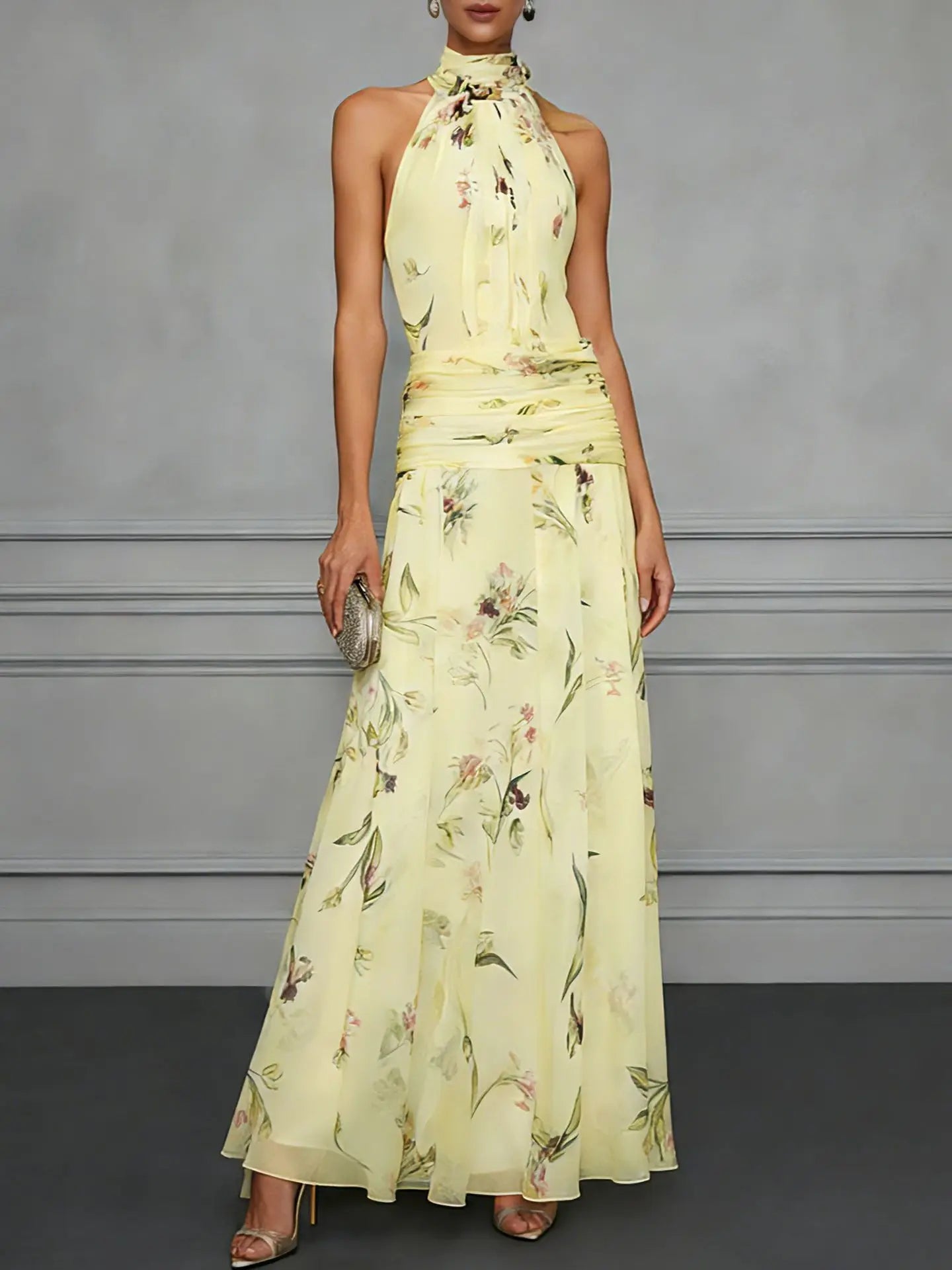 Women's Halter Neck Wedding Guest Dress | Maxi