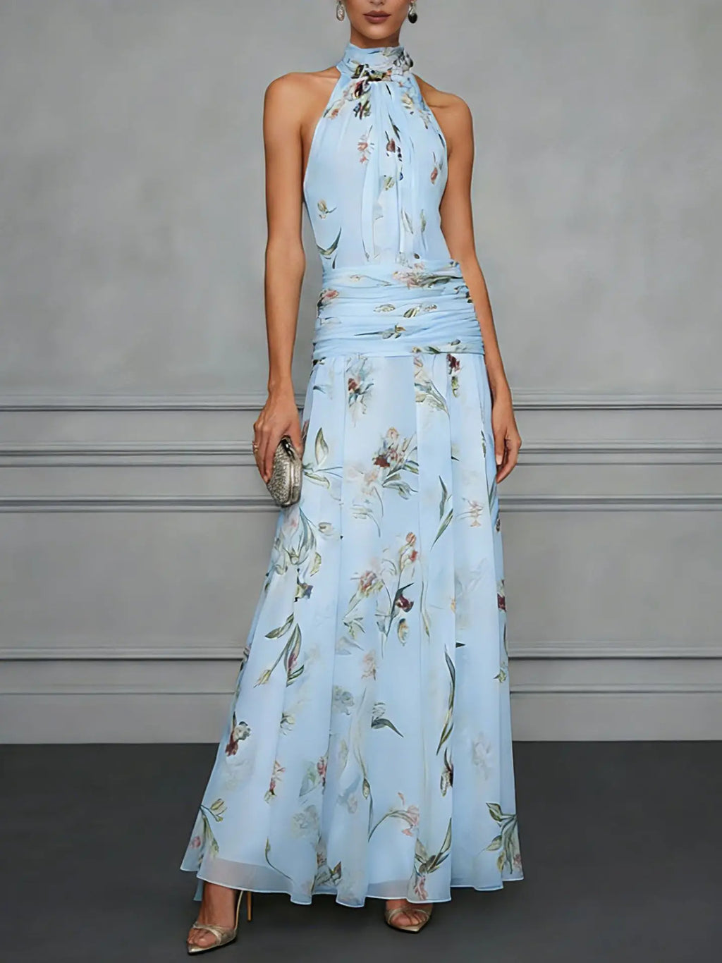 Women's Halter Neck Wedding Guest Dress | Maxi