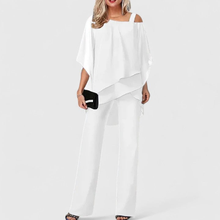 Women's Elegant Layered Top and Straight Cut Pants Set | Two-Piece