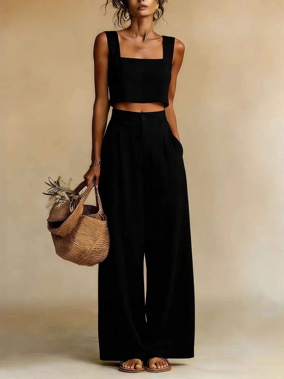 Women's Cropped Summer Set | Wide-Leg