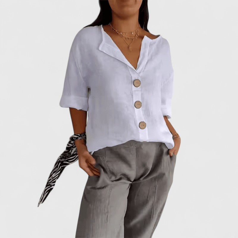 Women's Elegant Button Up Short Sleeves Blouse | Summer
