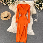 Women’s Ribbed Long Sleeves Knit Bodycon Dress | Maxi