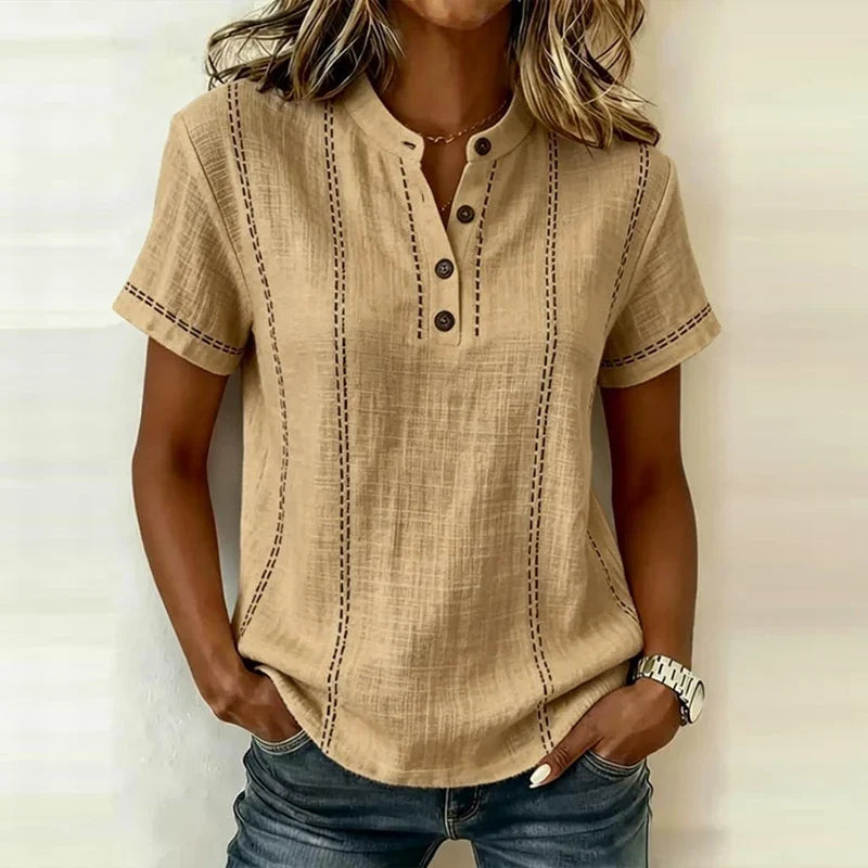 Women's Textured Button Blouse | Short Sleeves