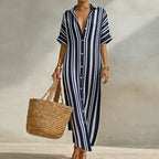 Women's Striped Button Down Shirt Dress | Maxi