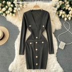 Women's Knitted Button-Front Midi Sweater Dress | Winter