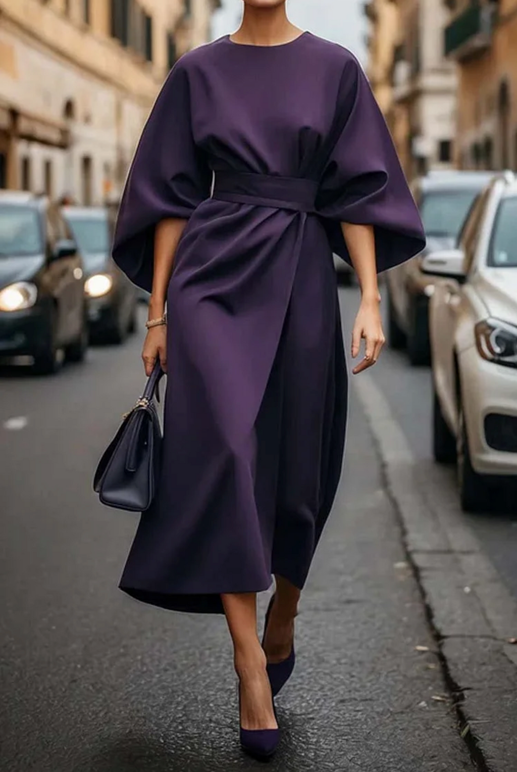 Women's Elegant Lantern Sleeve Dress | Midi